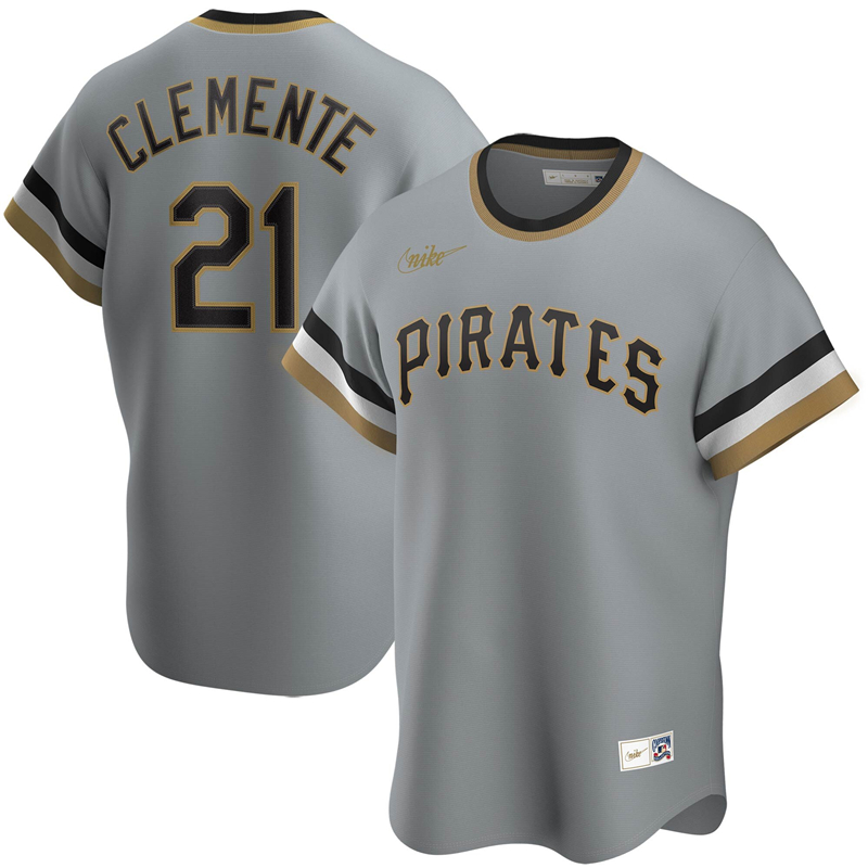 2020 MLB Men Pittsburgh Pirates #21 Roberto Clemente Nike Gray Road Cooperstown Collection Player Jersey 1
